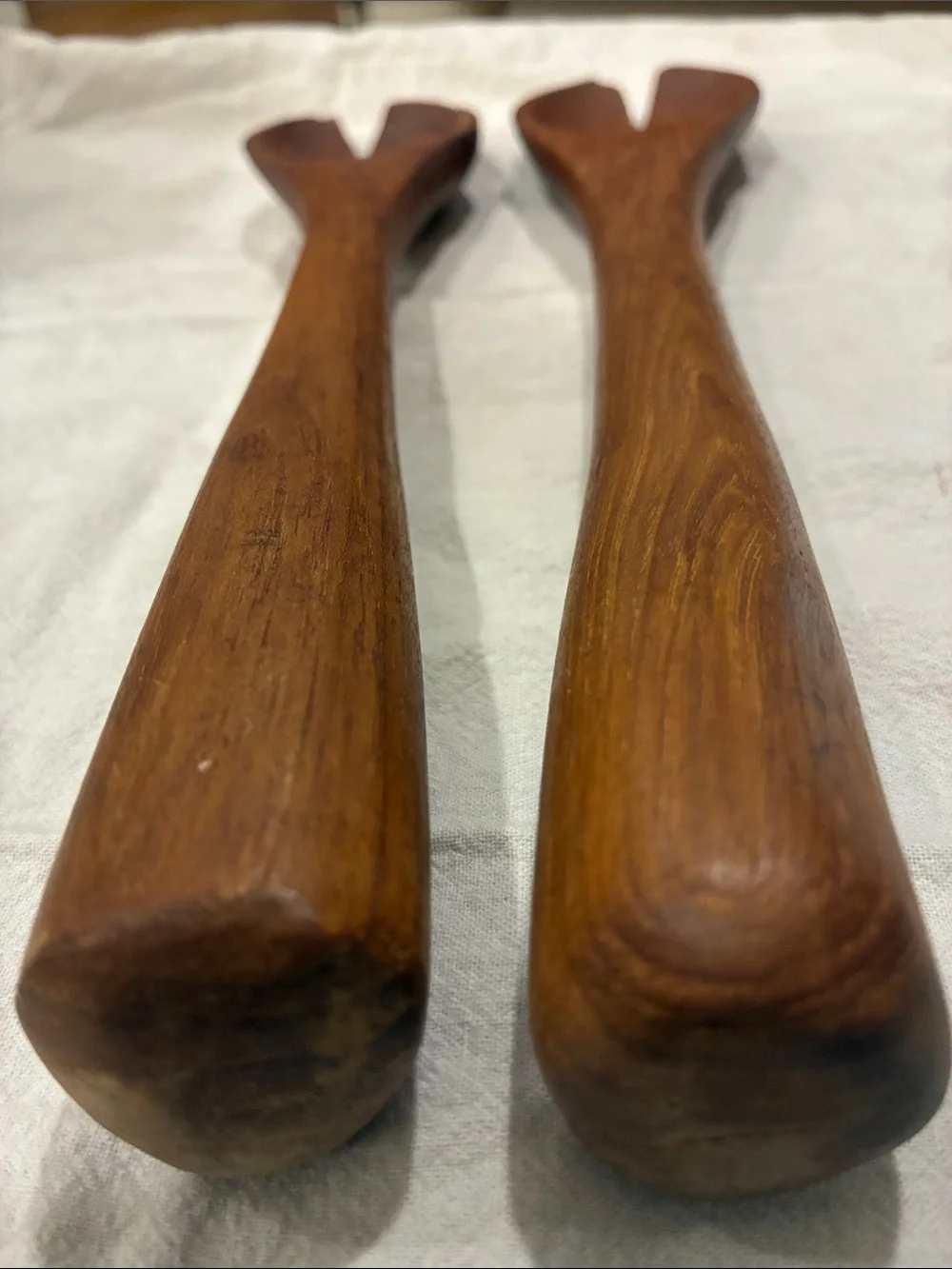 Teak Fat Bottom Wooden Salad Serving Spork Set Super Heavy Substantial Danish